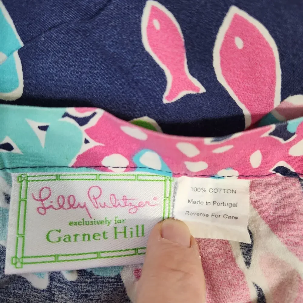 Lilly Pulitzer Cotton Fabric shower curtain by Garnet Hill Trippin N Sippin Navy